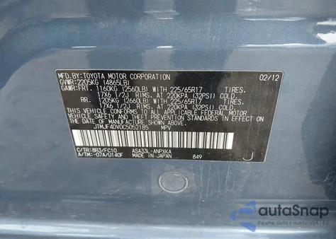 2012 Toyota Rav4 from USA, damaged, VIN JTMJF4DV0C5052185